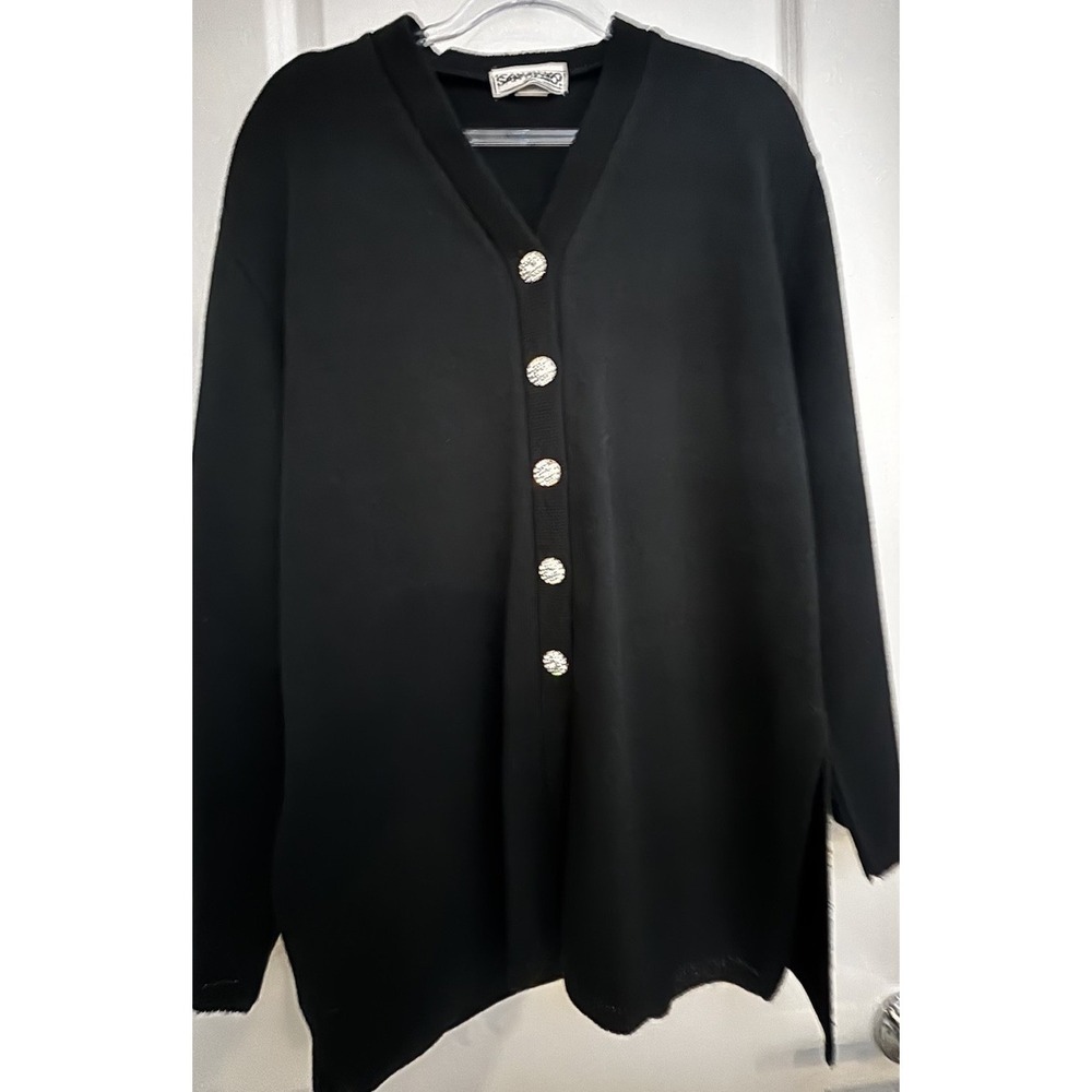 Vintage San Remo By Laura Knits Cardigan Boxy Black Bling Buttons Medium